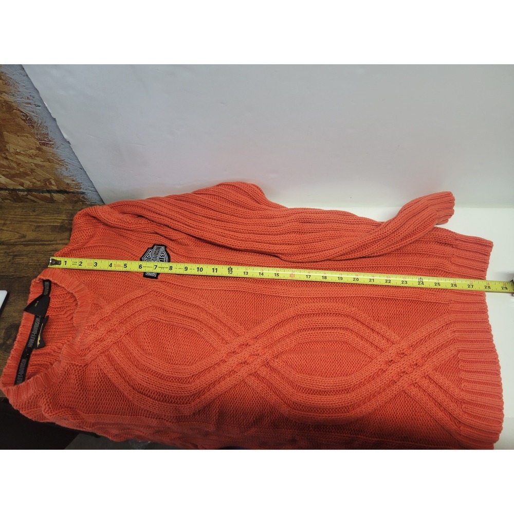 Harley Davidson Orange Cable Knit Sweater Men's Small Cotton - Picture 10 of 11